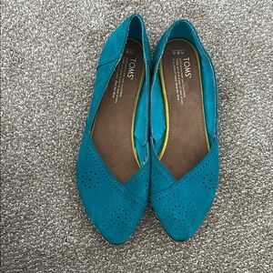 TOMS Teal Suede Perforated Alpargata Flats